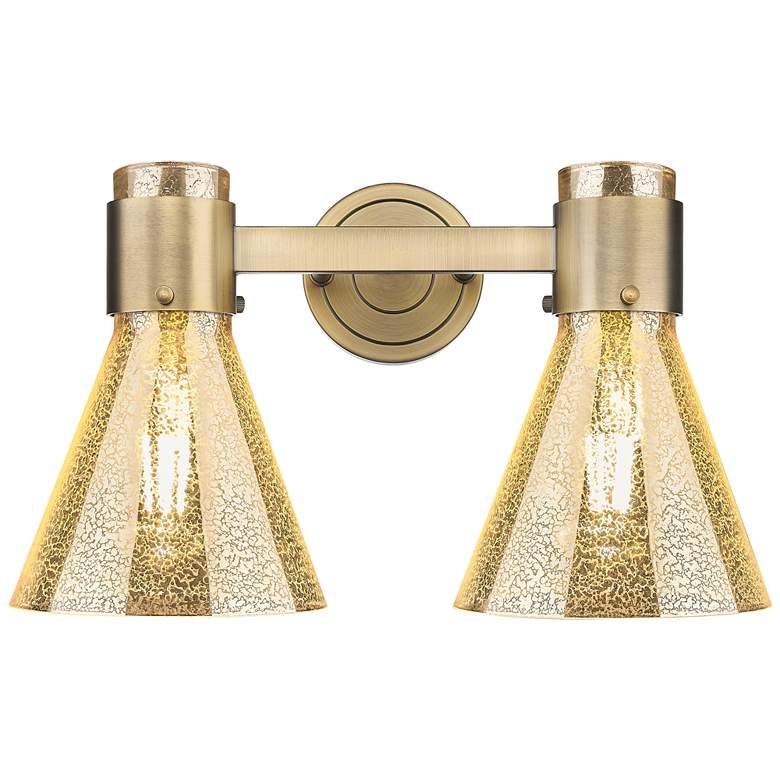 Image 1 Downtown Lawton Cone 16"W 2 Light Brass Vanity Light w/ Mercury Shade
