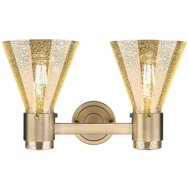 Image 3 Downtown Lawton Cone 16"W 2 Light Brass Vanity Light w/ Mercury Shade more views