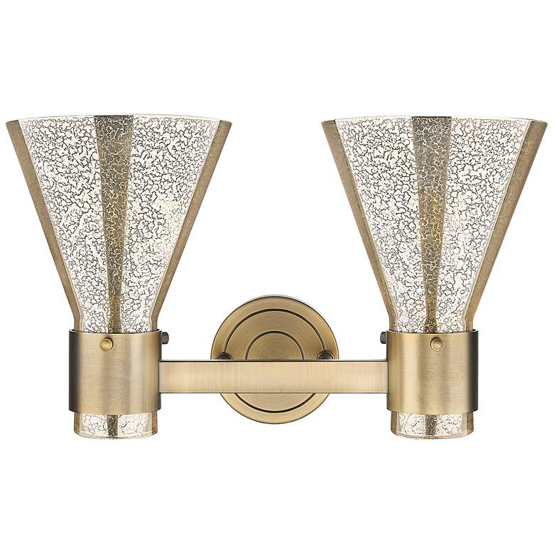 Image 4 Downtown Lawton Cone 16"W 2 Light Brass Vanity Light w/ Mercury Shade more views