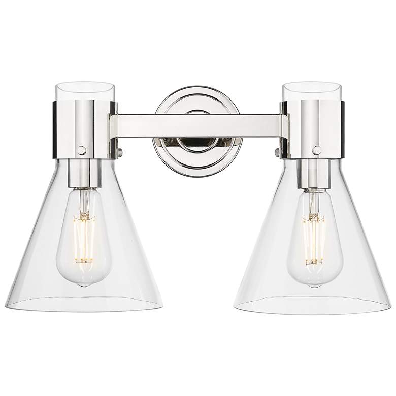 Image 1 Downtown Lawton Cone 16"W 2 Light Nickel Vanity Light w/ Clear Shade