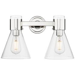 Downtown Lawton Cone 16"W 2 Light Nickel Vanity Light w/ Clear Shade