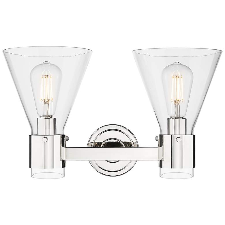 Image 2 Downtown Lawton Cone 16"W 2 Light Nickel Vanity Light w/ Clear Shade more views