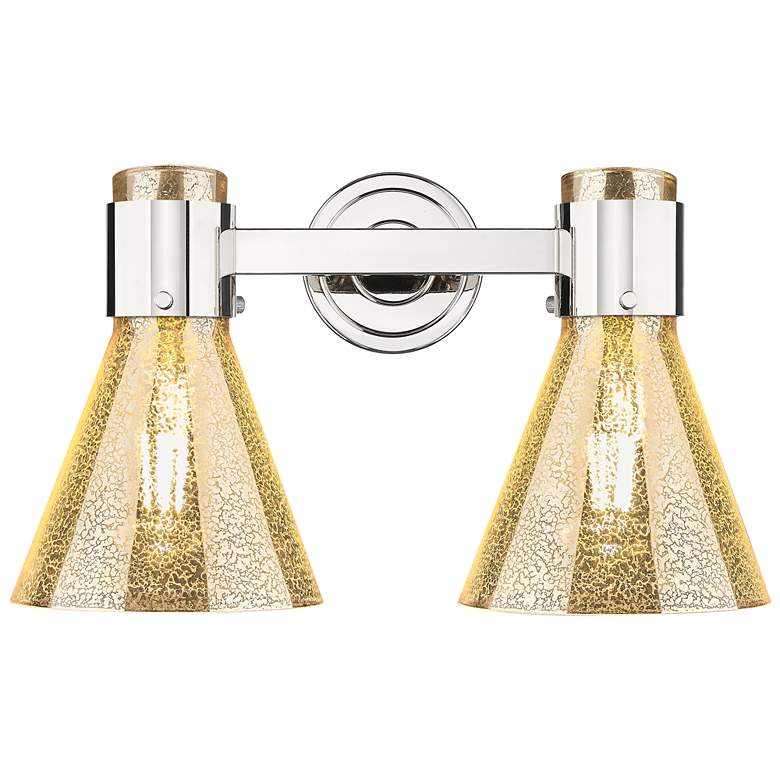 Image 1 Downtown Lawton Cone 16"W 2 Light Nickel Vanity Light w/ Mercury Shade