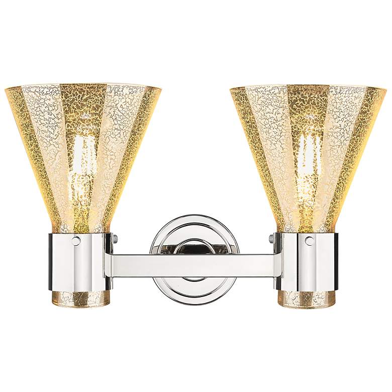Image 3 Downtown Lawton Cone 16"W 2 Light Nickel Vanity Light w/ Mercury Shade more views