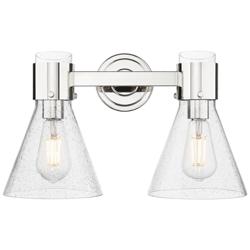 Downtown Lawton Cone 16"W 2 Light Nickel Vanity Light w/ Seedy Shade
