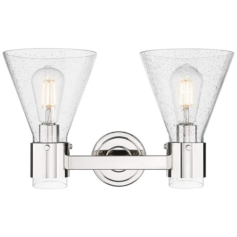 Image 2 Downtown Lawton Cone 16"W 2 Light Nickel Vanity Light w/ Seedy Shade more views