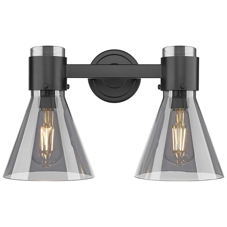 Image 1 Downtown Lawton Cone 16"W Black Vanity Light w/ Light Smoke Shade