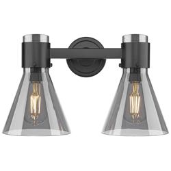 Downtown Lawton Cone 16"W Black Vanity Light w/ Light Smoke Shade