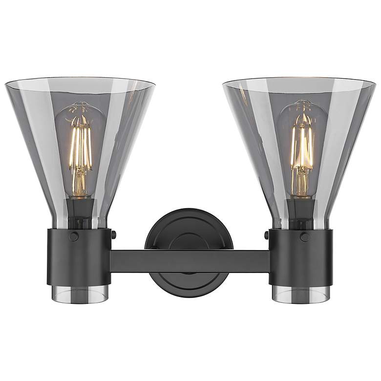 Image 2 Downtown Lawton Cone 16"W Black Vanity Light w/ Light Smoke Shade more views