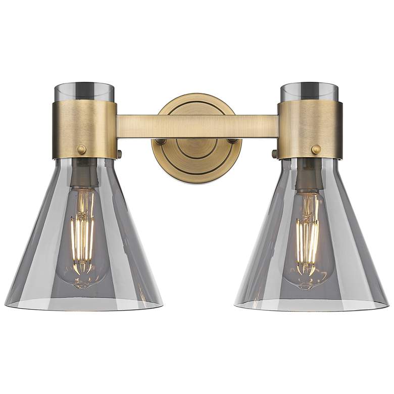 Image 1 Downtown Lawton Cone 16"W Brass Vanity Light w/ Light Smoke Shade