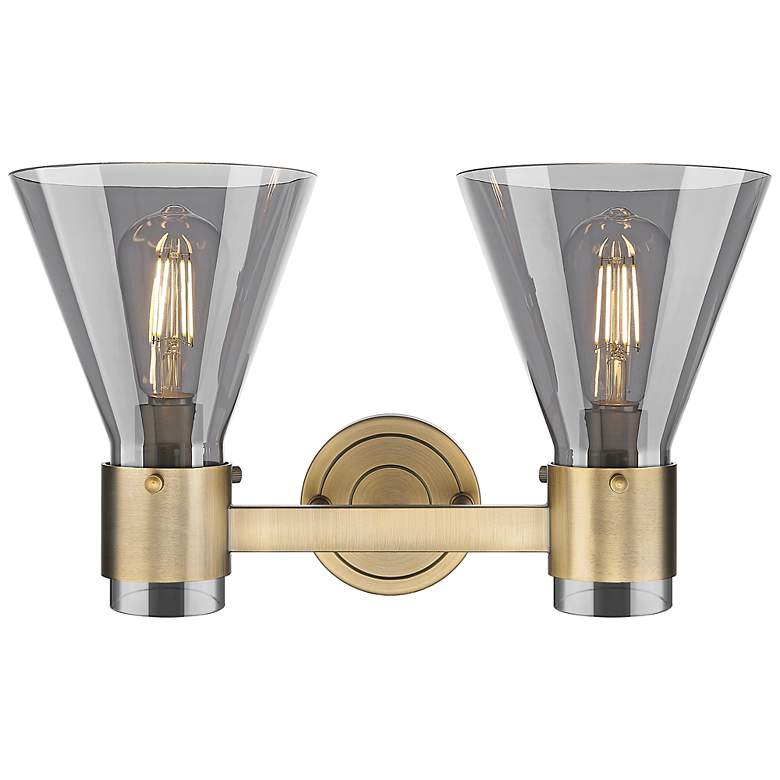 Image 2 Downtown Lawton Cone 16"W Brass Vanity Light w/ Light Smoke Shade more views