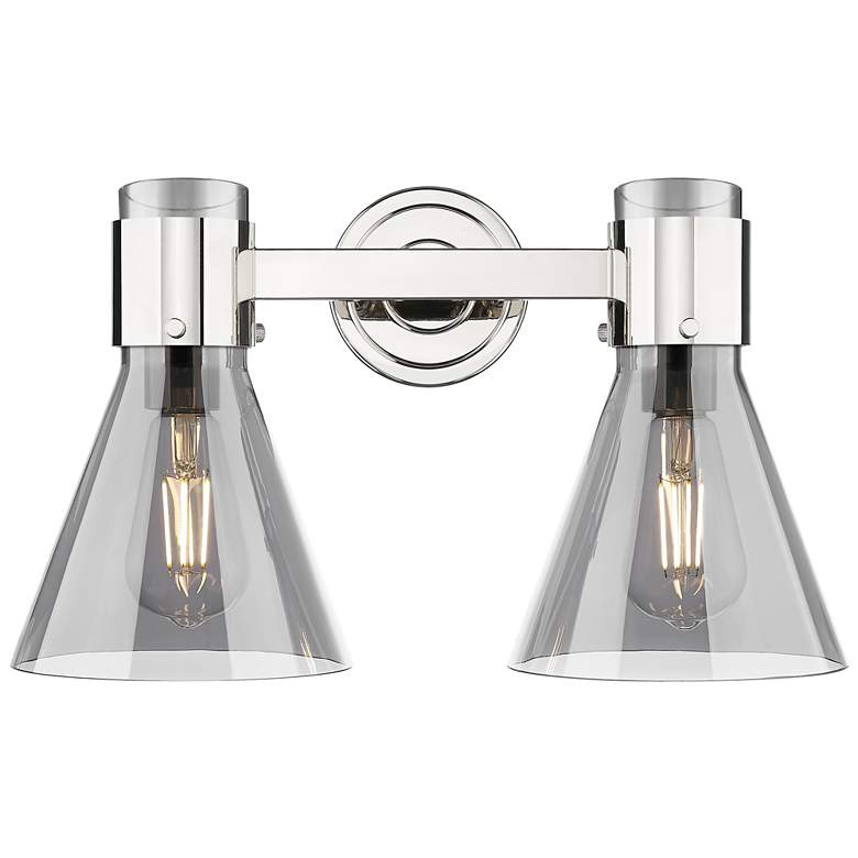 Image 1 Downtown Lawton Cone 16"W Nickel Vanity Light w/ Light Smoke Shade