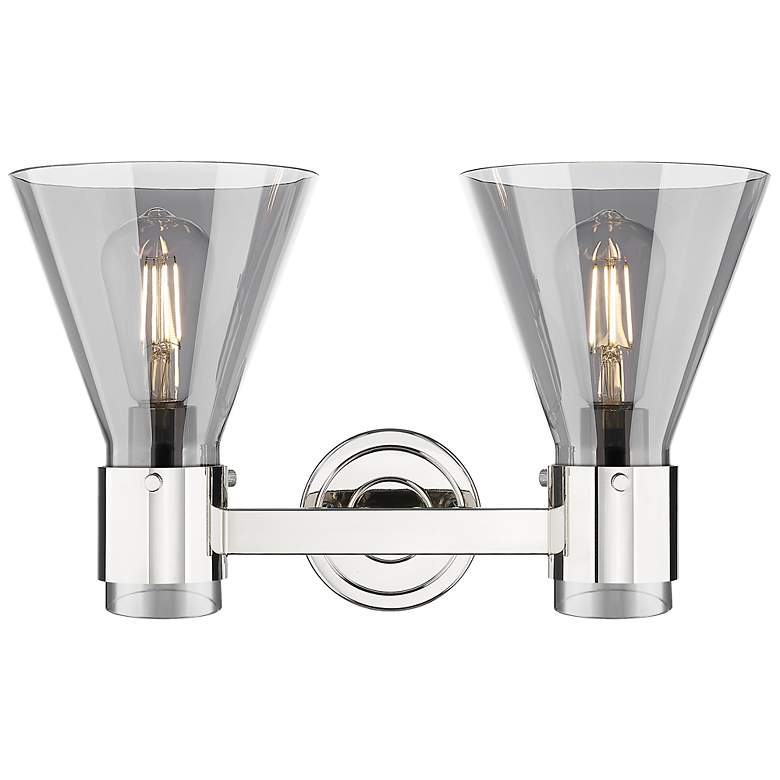 Image 2 Downtown Lawton Cone 16"W Nickel Vanity Light w/ Light Smoke Shade more views