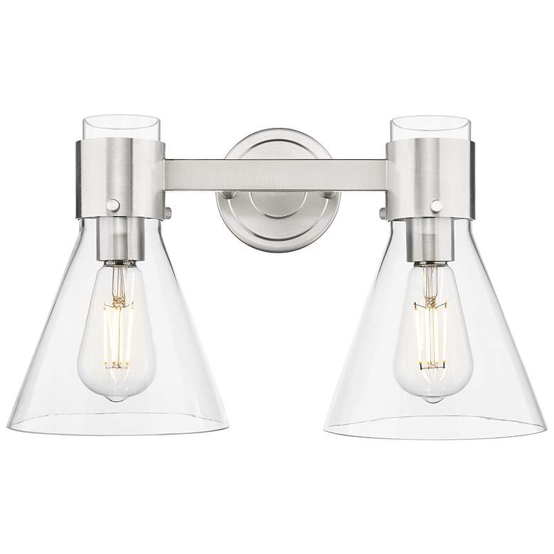 Image 1 Downtown Lawton Cone 16"W Satin Nickel Vanity Light w/ Clear Shade