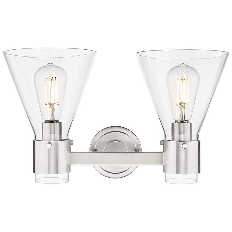 Image 2 Downtown Lawton Cone 16"W Satin Nickel Vanity Light w/ Clear Shade more views