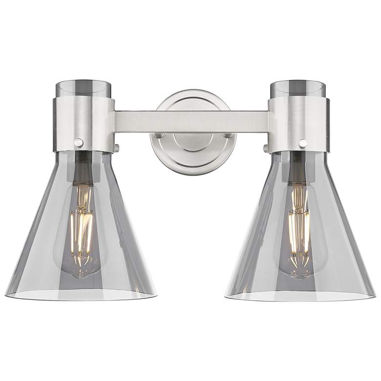 Image 1 Downtown Lawton Cone 16"W Satin Nickel Vanity Light w/ Light Smoke Shade