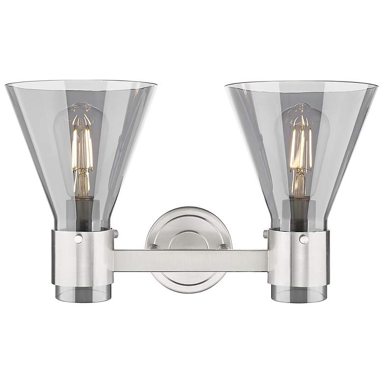Image 2 Downtown Lawton Cone 16"W Satin Nickel Vanity Light w/ Light Smoke Shade more views