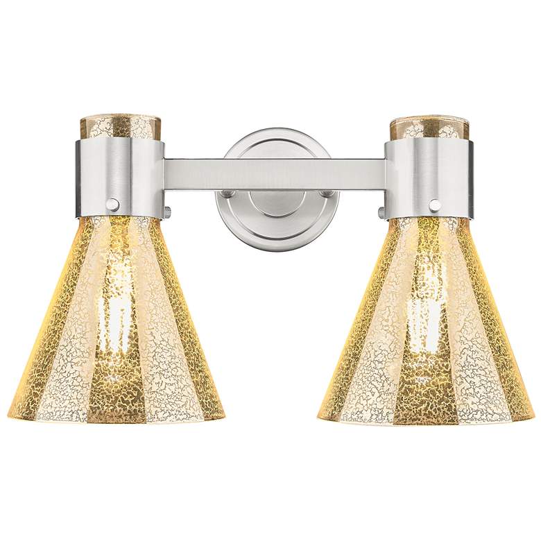 Image 1 Downtown Lawton Cone 16"W Satin Nickel Vanity Light w/ Mercury Shade