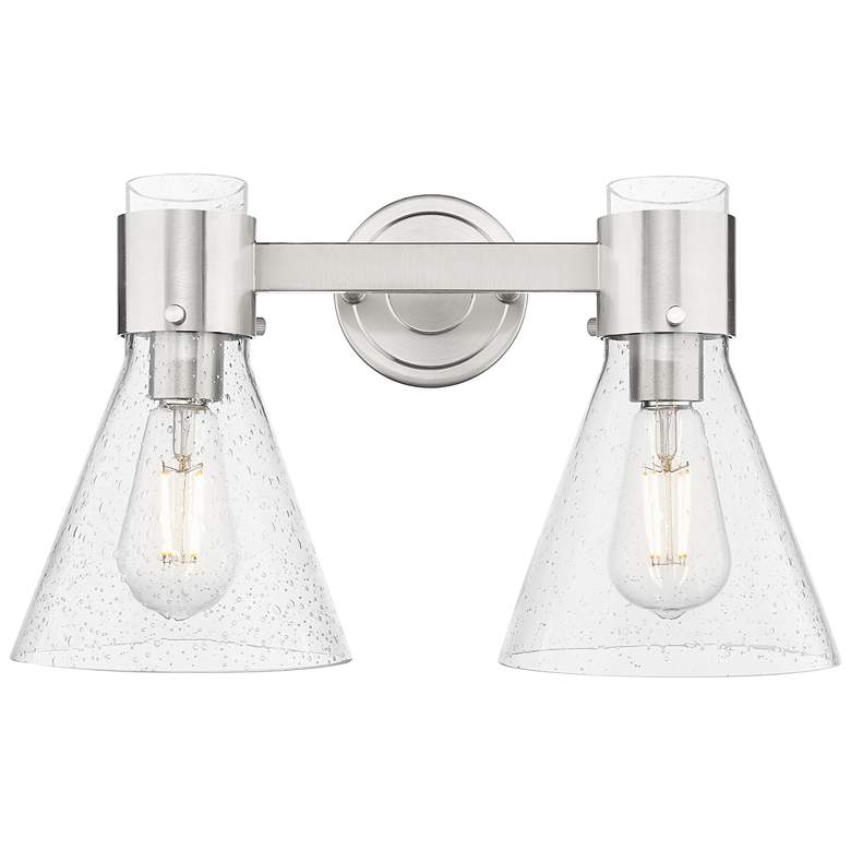 Image 1 Downtown Lawton Cone 16"W Satin Nickel Vanity Light w/ Seedy Shade