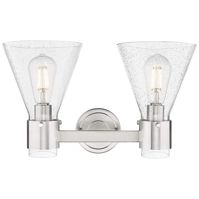 Image 2 Downtown Lawton Cone 16"W Satin Nickel Vanity Light w/ Seedy Shade more views