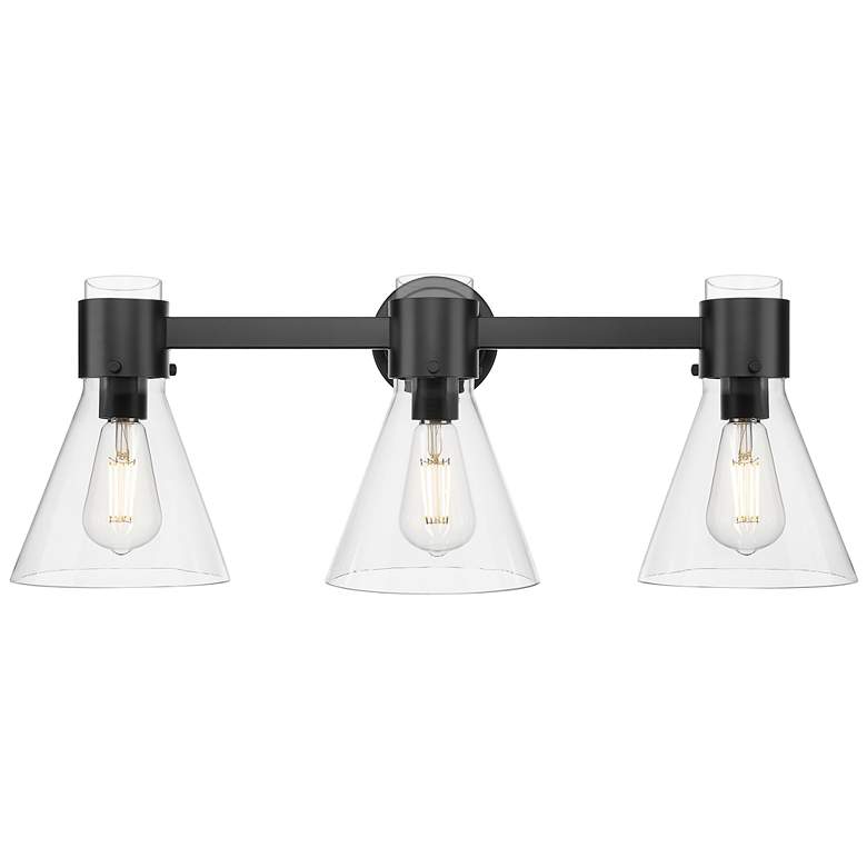 Image 1 Downtown Lawton Cone 24"W 3 Light Black Vanity Light w/ Clear Shade
