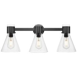 Downtown Lawton Cone 24"W 3 Light Black Vanity Light w/ Clear Shade