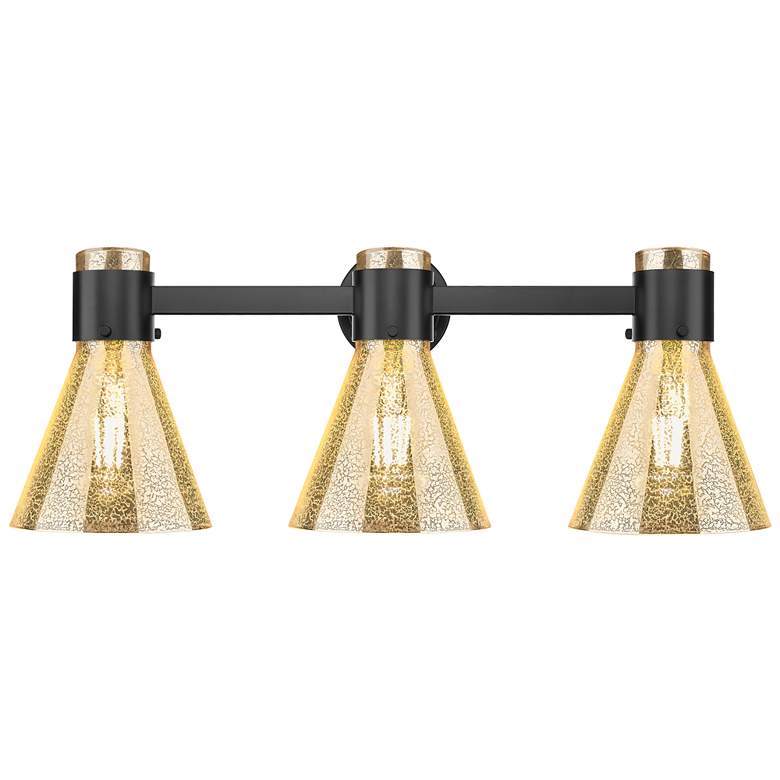 Image 1 Downtown Lawton Cone 24"W 3 Light Black Vanity Light w/ Mercury Shade
