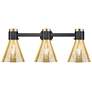 1_Downtown Lawton Cone 24"W 3 Light Black Vanity Light w/ Mercury Shade