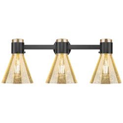 Downtown Lawton Cone 24"W 3 Light Black Vanity Light w/ Mercury Shade