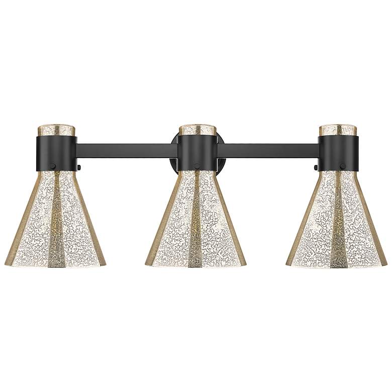 Image 2 Downtown Lawton Cone 24"W 3 Light Black Vanity Light w/ Mercury Shade more views
