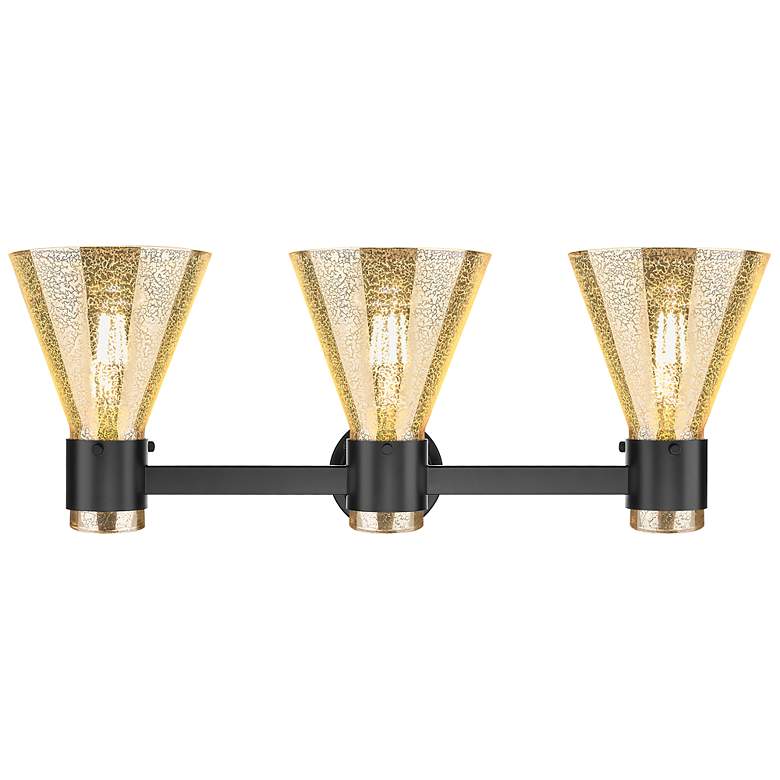 Image 3 Downtown Lawton Cone 24"W 3 Light Black Vanity Light w/ Mercury Shade more views