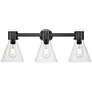 Downtown Lawton Cone 24"W 3 Light Black Vanity Light w/ Seedy Shade
