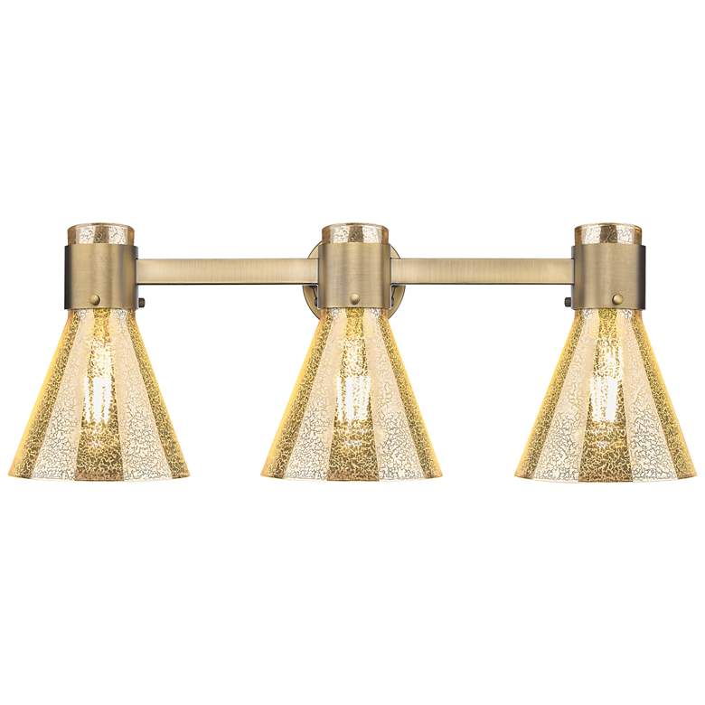 Image 1 Downtown Lawton Cone 24"W 3 Light Brass Vanity Light w/ Mercury Shade