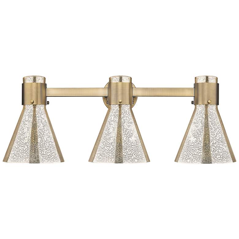 Image 2 Downtown Lawton Cone 24"W 3 Light Brass Vanity Light w/ Mercury Shade more views