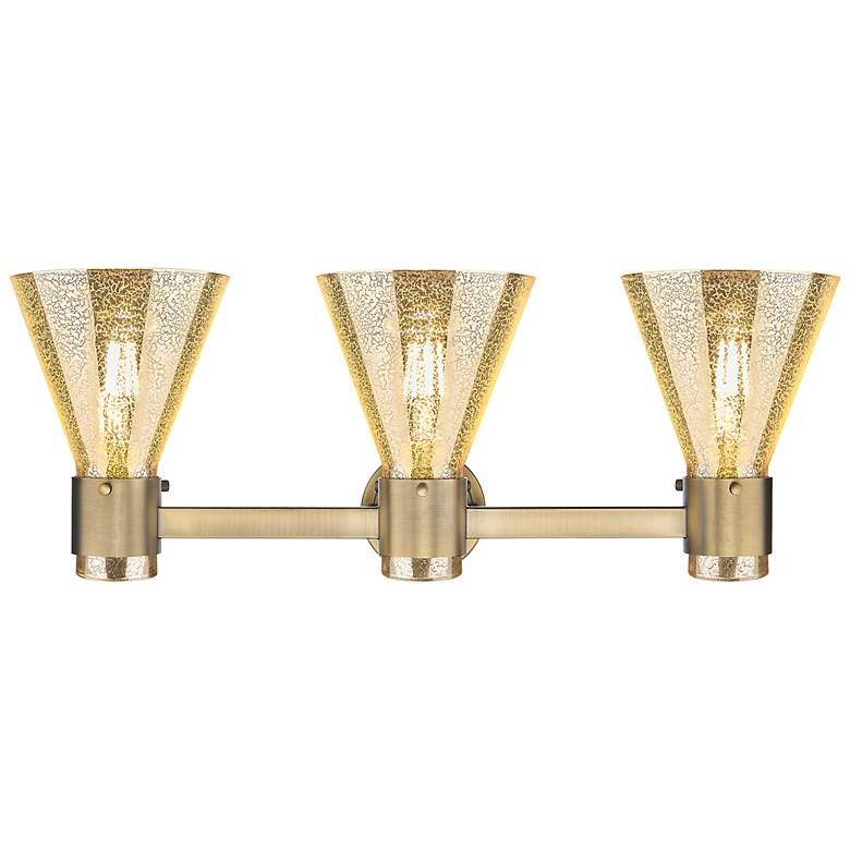 Image 3 Downtown Lawton Cone 24"W 3 Light Brass Vanity Light w/ Mercury Shade more views
