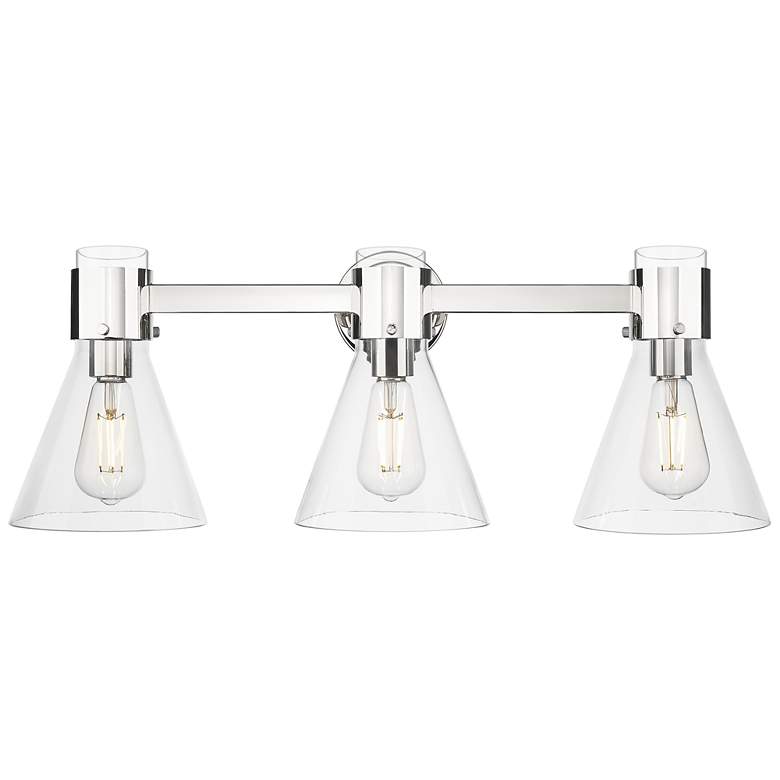 Image 1 Downtown Lawton Cone 24"W 3 Light Nickel Vanity Light w/ Clear Shade