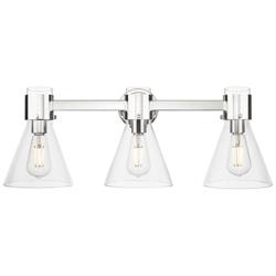 Downtown Lawton Cone 24"W 3 Light Nickel Vanity Light w/ Clear Shade