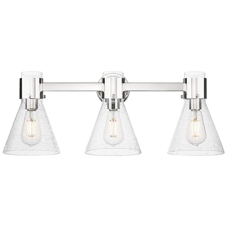 Image 1 Downtown Lawton Cone 24"W 3 Light Nickel Vanity Light w/ Seedy Shade