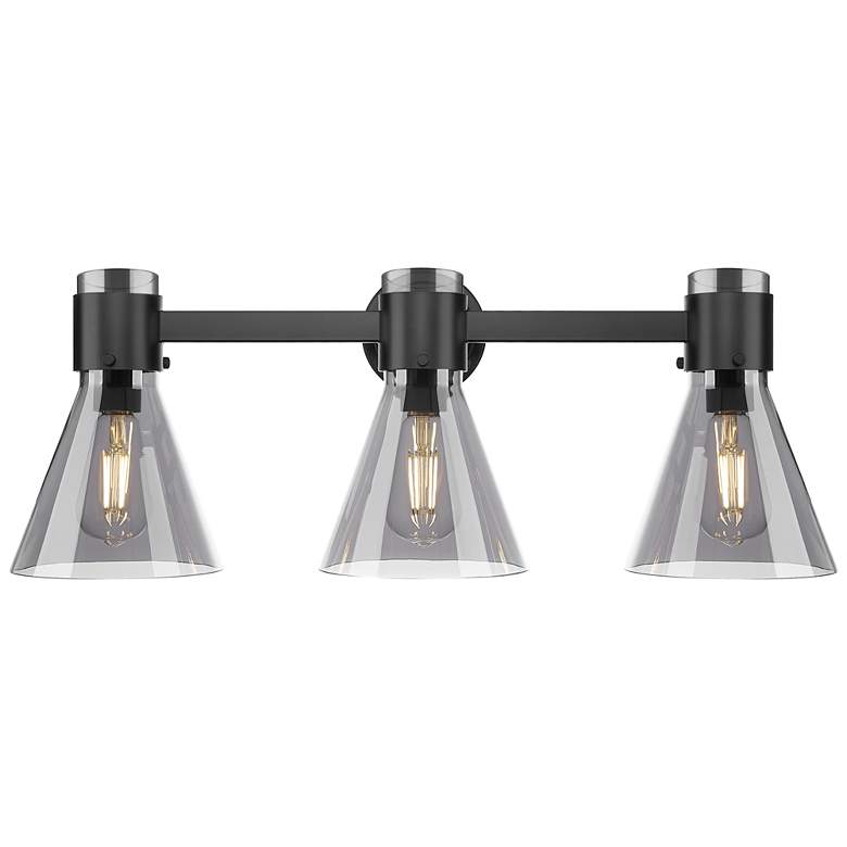 Image 1 Downtown Lawton Cone 24"W Black Vanity Light w/ Light Smoke Shade