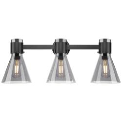 Downtown Lawton Cone 24"W Black Vanity Light w/ Light Smoke Shade