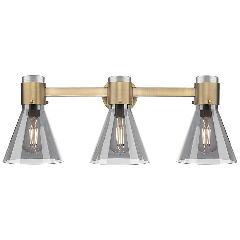 Image 1 Downtown Lawton Cone 24"W Brass Vanity Light w/ Light Smoke Shade