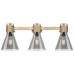 Downtown Lawton Cone 24"W Brass Vanity Light w/ Light Smoke Shade