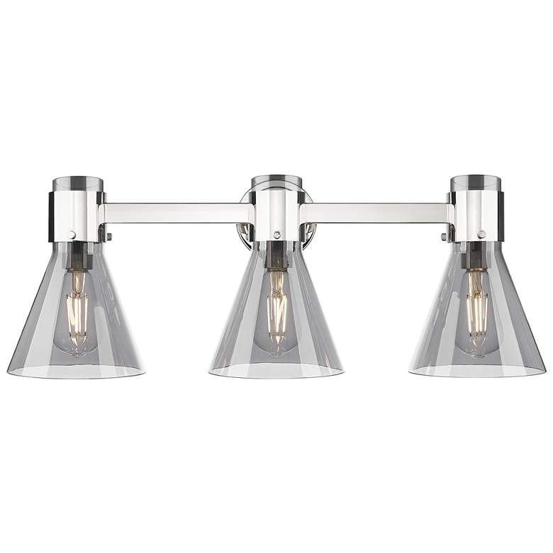 Image 1 Downtown Lawton Cone 24"W Nickel Vanity Light w/ Light Smoke Shade
