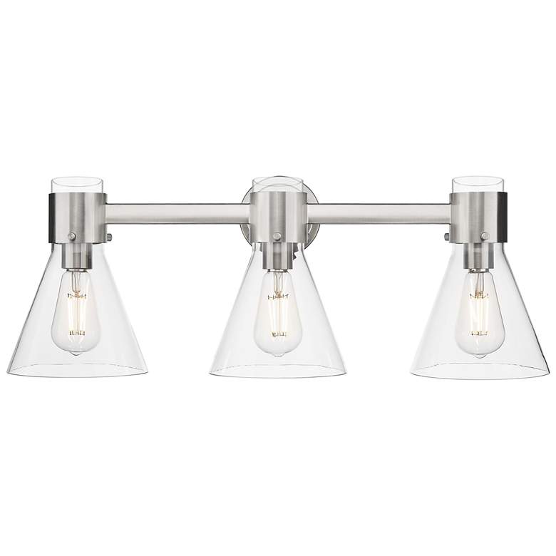 Image 1 Downtown Lawton Cone 24"W Satin Nickel Vanity Light w/ Clear Shade