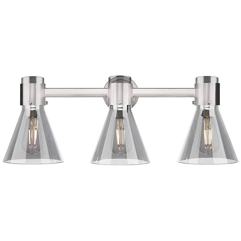 Image 1 Downtown Lawton Cone 24"W Satin Nickel Vanity Light w/ Light Smoke Shade