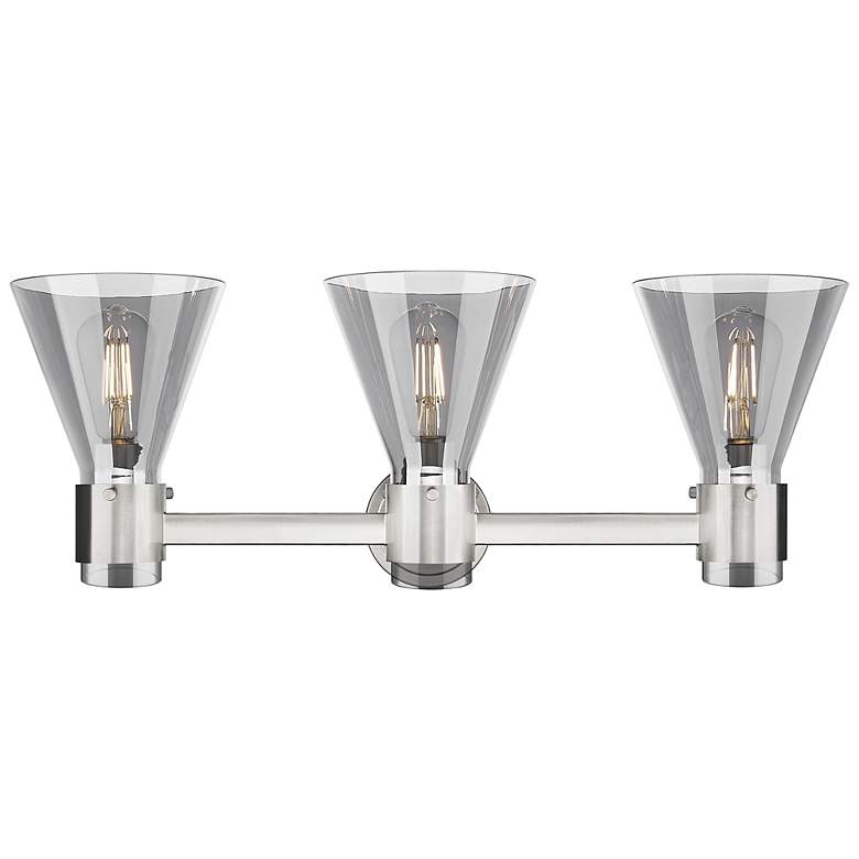 Image 2 Downtown Lawton Cone 24"W Satin Nickel Vanity Light w/ Light Smoke Shade more views