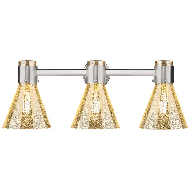 Image 1 Downtown Lawton Cone 24"W Satin Nickel Vanity Light w/ Mercury Shade