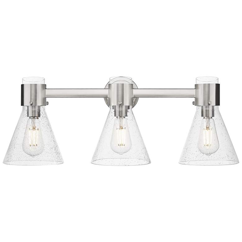 Image 1 Downtown Lawton Cone 24"W Satin Nickel Vanity Light w/ Seedy Shade