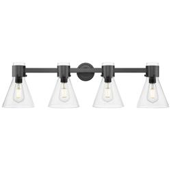Downtown Lawton Cone 34"W 4 Light Black Vanity Light w/ Clear Shade