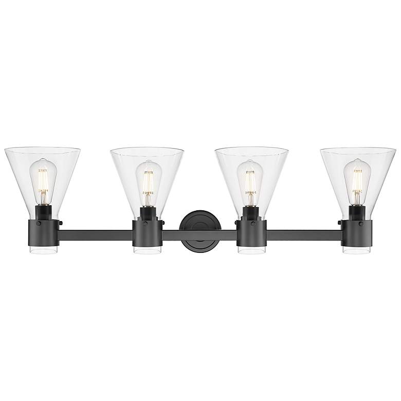 Image 2 Downtown Lawton Cone 34"W 4 Light Black Vanity Light w/ Clear Shade more views